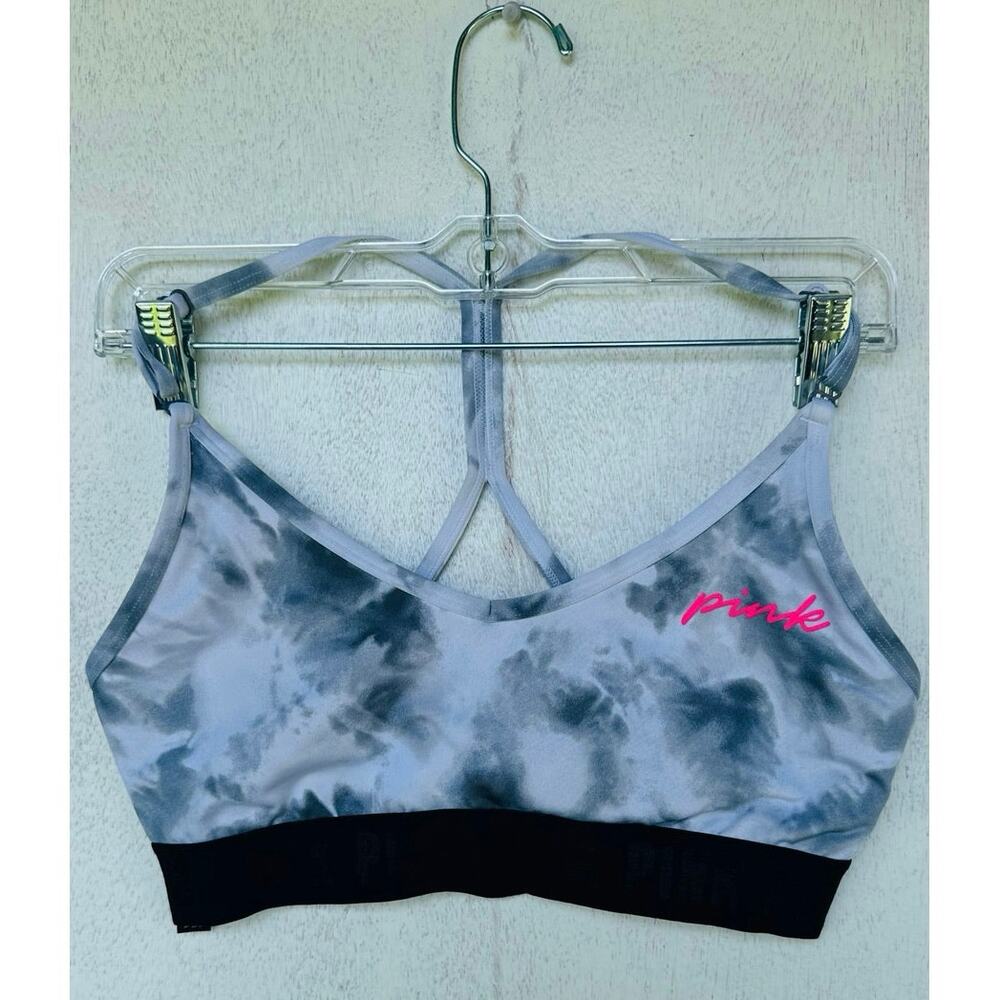 Victoria's Secret Pink Women Grey Marble Dye Acid Wash Sport Bra Tank Top Size L